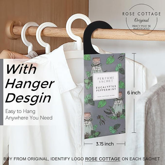 ROSE COTTAGE Large 12 Packs Eucalyptus Peppermint Hanging Closet Air Freshener Scented Sachets Long Lasting Smell Goods