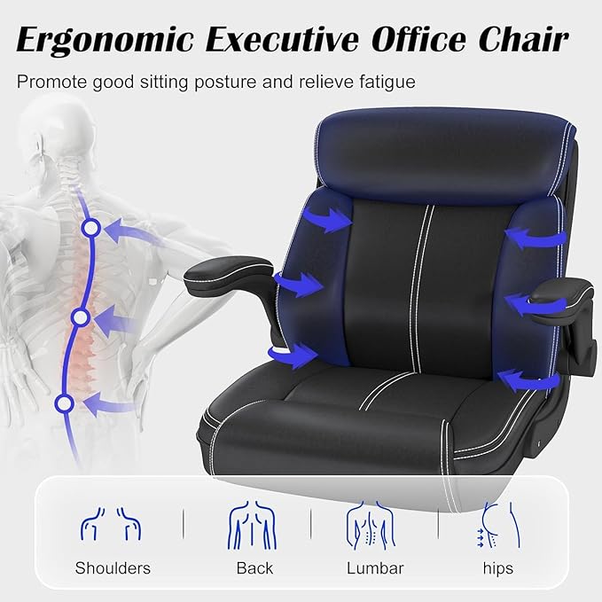AnyGod Executive Chair with Flip-up Armrests, Lumbar Support, Adjustable Height, Mid-Back with Rocking Function for Executives