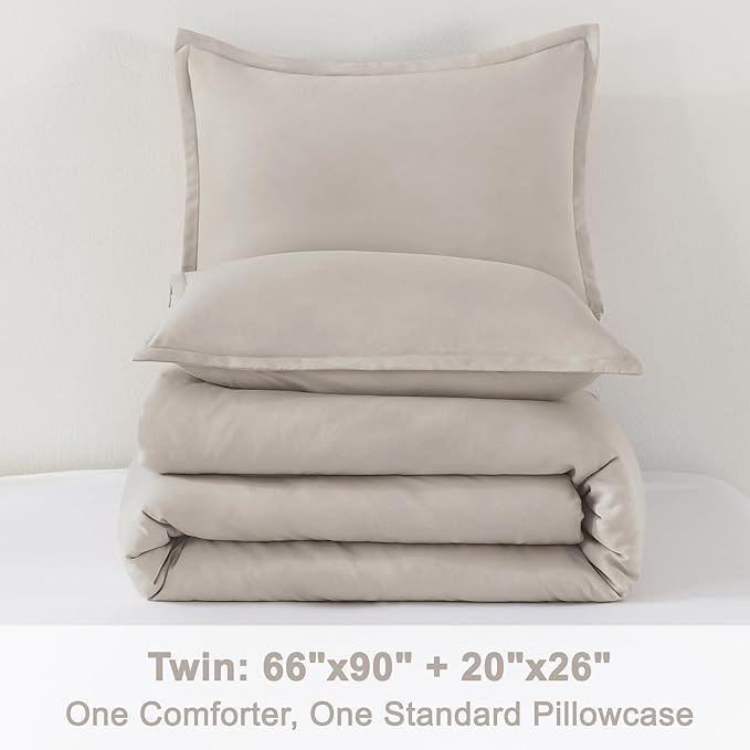 Litanika Comforter Set, Lightweight Solid Bedding Comforter Set, Fluffy Down Alternative Bed Set, Deep Linen, Twin/Twin XL
