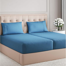 Split King Size 5 Piece Sheet Set - Comfy Breathable & Cooling Bed Sheets Set - Hotel Luxury Bedding for Women, Men, Kids, Teens, Boys & Girls - Deep Pockets and Wrinkle Free - Oeko-Tex - Denim Blue