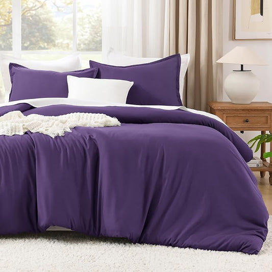 Litanika Comforter Set, Lightweight Solid Bedding Comforter Set, Fluffy Down Alternative Bed Set, Purple, Queen