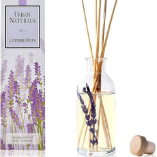 Urban Naturals Lavender Fields Oil Essential Oil Reed Diffuser Set with Real Lavender Stems! French Blossoms, Geranium & Clary Sage | #1 Gift Idea for Aromatherapy & Stress Relief | Vegan | USA Made
