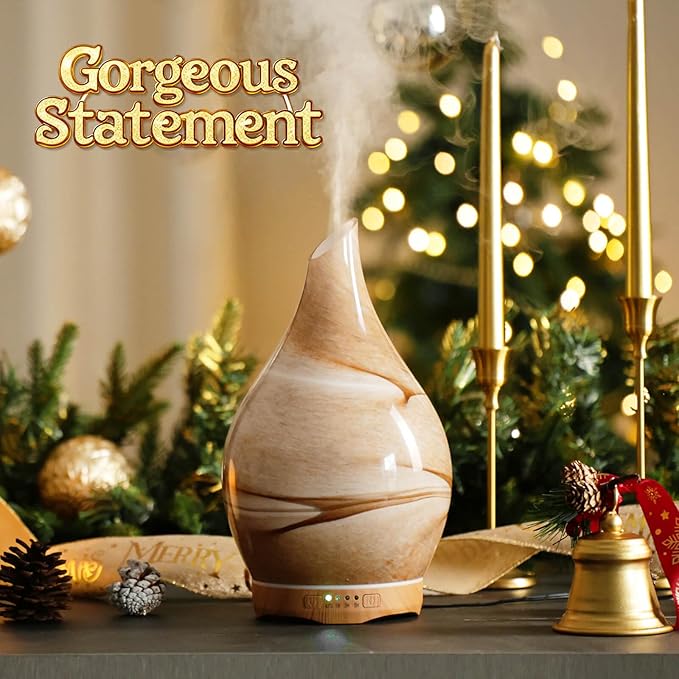 Porseme 280ml Essential Oil Diffuser Glass Color Changing Aroma Air Diffusers Aromatherapy Ultrasonic Cool Mist Humidifier 7 Running Hours Waterless Auto-Off for Sleeping, Yoga, Office, Spa (Desert)