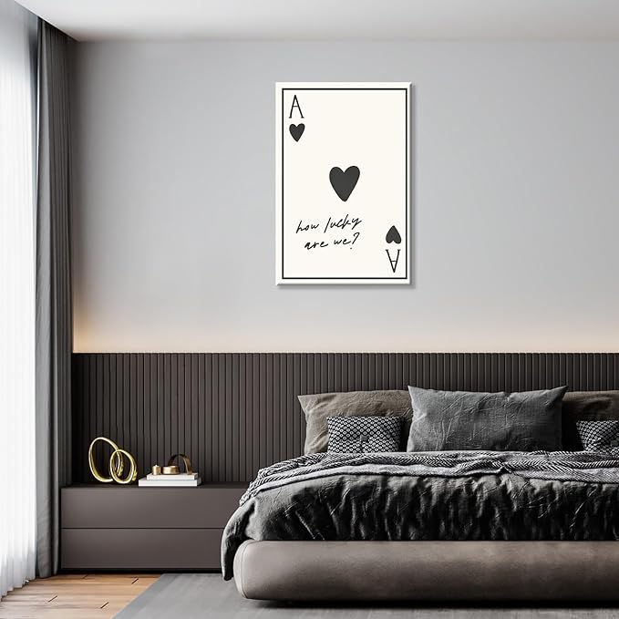 Vintage How Lucky Are We Wall Art Trendy Poker Posters Minimalist Ace of Hearts Decor Funny Inspirational Quotes Canvas Prints Lucky You Pictures for Dorm Bedroom Home Aesthetic 16x24in Framed