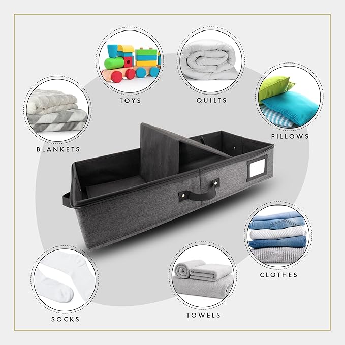 HOMELUX THEORY 2pc Under Bed Storage Containers, Bedroom Under the Bed Drawer Storage Organizer with Bins and Lids, Large Underbed Clothes Storage Box Ideal for Blanket, Fabric, & Shoes (Dark Gray)