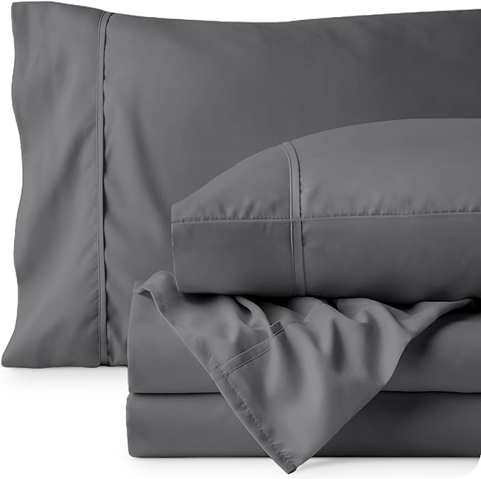 Bare Home Short Queen Sheet Set - 1800 Ultra-Soft Microfiber - Double Brushed - Deep Pockets - Easy Fit - 4 Piece Set - Bed Sheets (Short Queen, Grey) BareHome