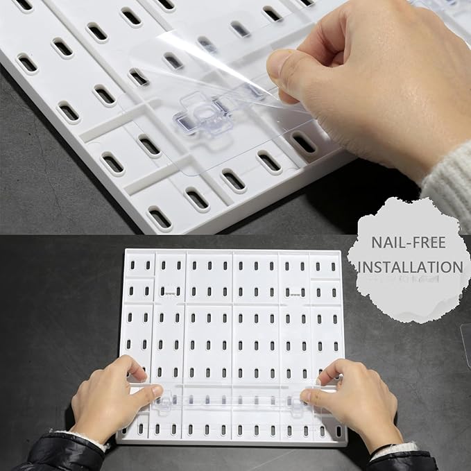 Pegboard Combination Kit, Wall Mounted Storage Set with 4 Pegboards & 14 Accessories Hanging, White Peg Boards Organizer for Walls Display, Crafts Organization, Kitchen Organizer, 22" x 22"