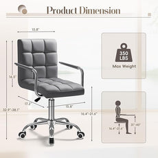 Furmax Mid-Back Office Task Chair Ribbed PU Leather Executive Chair Modern Adjustable Home Desk Chair Retro Comfortable Work Chair 360 Degree Swivel with Arms (Grey)