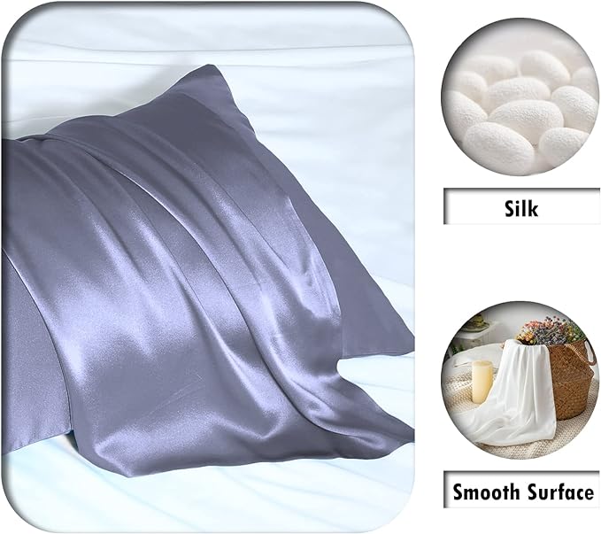 Silk Pillowcase for Hair and Skin,Soft,Breathable and Sliky 100% Standard Size Pillow Cases Set of 2,Both Sides Natural Mulberry Silk Pillowcases with Hidden Zipper(Standard Size 20"X 26",2pcs)
