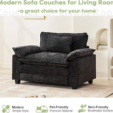 Modular Sectional Sofa, Comfy Cloud Couch Sectional Sofa, Chenille Sofa Sleeper Deep Seat Sofa with Throw Pillows for Living Room (Black, 53