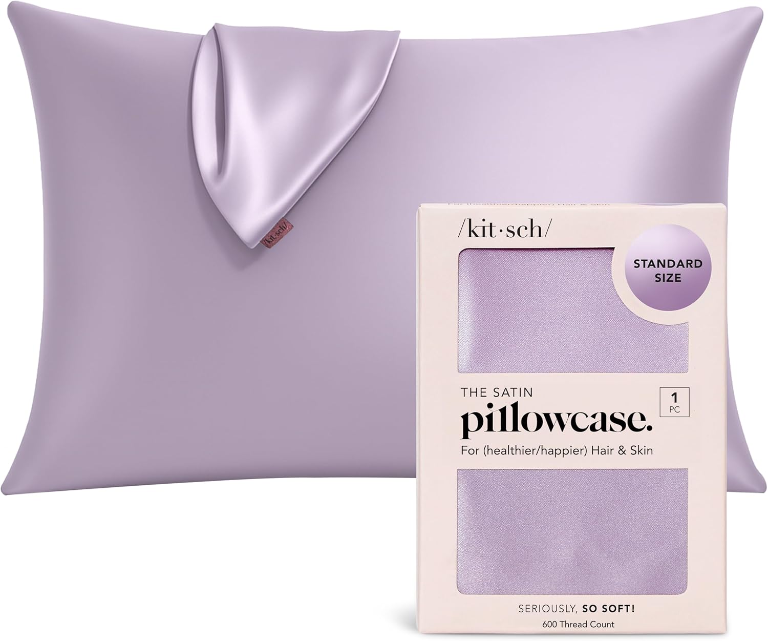 Kitsch Satin Pillowcase with Zipper for Hair & Skin - Softer Than Silk Pillow Cases, Smooth Cooling Satin Pillow Case, Wrinkle-Free, Machine Washable, Pillow Cases Standard Size 19x26 - Lavender Dormly