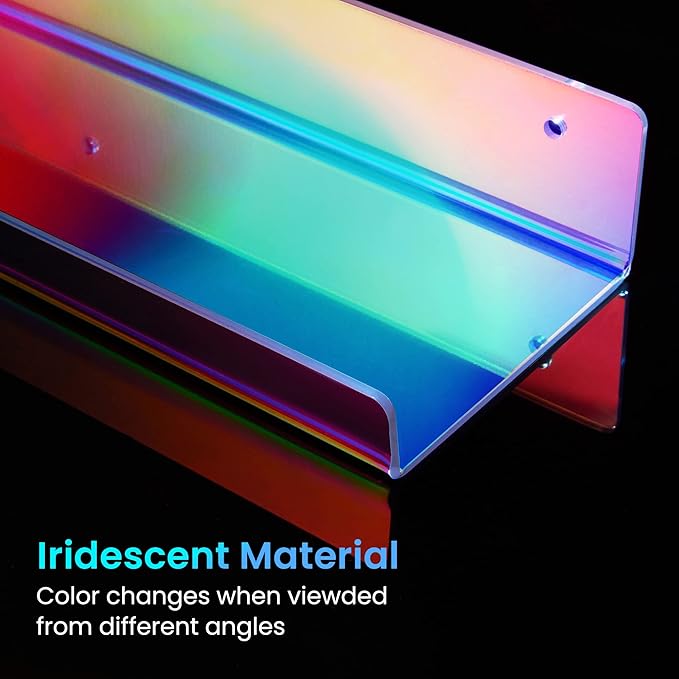 upsimples Acrylic Shelves for Wall Decor, 15" Display Shelf for Perfume, Skincare, Nail Polish, Wall Organizer for Bathroom, Bedroom, Living Room, Playroom, Kids Bookshelf, Iridescent, 2 Pack