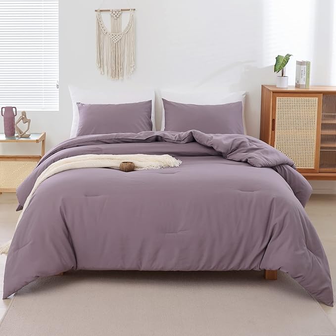 ROSGONIA Oversized Queen Comforter Dusty Purple, 3pcs (1 Comforter & 2 Pillowcases) Lightweight Oversized Queen Comforter Sets Bedding Blanket Quilts