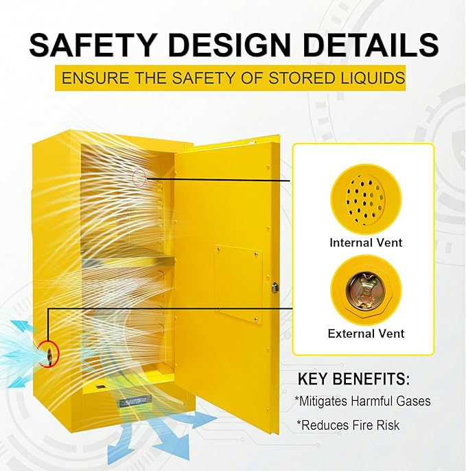35" x 21" x 21"Flammable Safety Cabinet, 30 Gallon Fire Resistant Chemical Storage Cabinet with Adjustable Shelves for Industrial, Commercial, and Home Use，Yellow