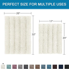 Non Slip Thick Shaggy Chenille Bathroom Rug Mat Set Extra Soft and Absorbent Striped Floor Rugs, 2 Piece, Machine-Washable