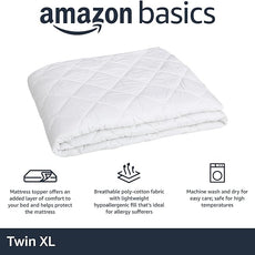 Amazon Basics Hypoallergenic Quilted Mattress Topper Pad, 18 Inches Deep, Twin XL, White