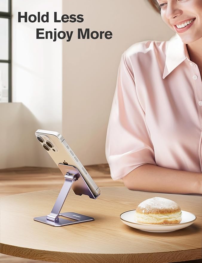 Nulaxy 2 Pack Dual Folding Cell Phone Stand, Fully Adjustable Phone Holder for Desk, Compatible with iPhone 16 15 14 13 12 11, Nintendo Switch, All Phones, Purple