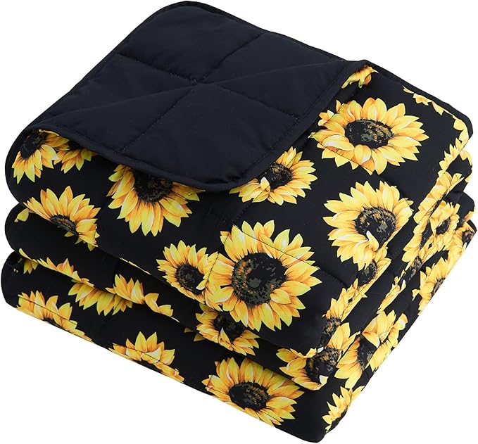 Sunflower Weighted Blanket for Adults 12lbs, 48"x72", Twin Full Size Cooling Heavy Throw Blanket for 110-130lbs, Microfiber Soft Thick Big Blankets Weighted Comforter Gift for Sleeping