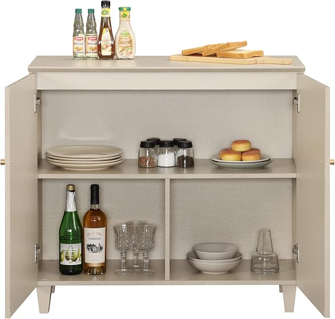 WAMPAT Storage Cabinets with Doors, Set of 2 Wood Sideboards Extra Wide Buffet Storage Cabinets, Accent Cabinets with 6 Compartments Shelf for Living Room, Dining Room, Kitchen, 1 Pack, Dark Beige