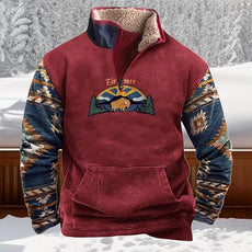 Western Sweatshirts for Men Aztec Cowboy Vintage Graphic Fleece Hoodie Mens Quarter Zip Pullover Country Jacket