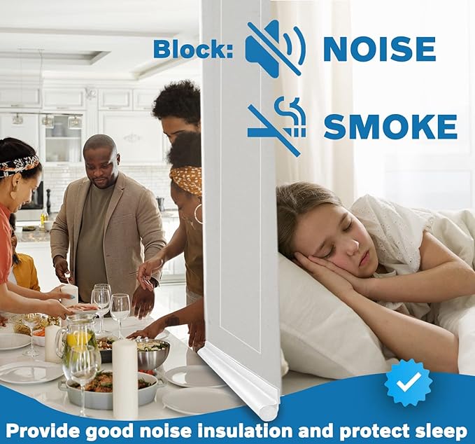 MAXTID Easy to Install 32 Inch Door Draft Stopper - White Foam and Polyester Door Seal