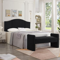 24KF Modern Upholstered Bed Bench Covered with Soft Boucle Teddy Fabric, Lovely Entryway Bench Ottoman with Armrest, 5062-Black