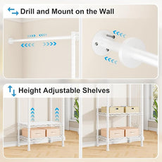 Ulif M2 Wall Mounted Closet System, Clothes Rack Mounted onto the Wall with 4 Expandable Hanger Rods and 5 Metal Shelves, Clothing Organizer Storage in (70.8-102.3)