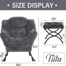 Tiita Lazy Chair with Ottoman, Modern Large Accent Lounge Chair, Leisure Sofa Armchair with Ottoman, Reading Chair with Footrest for Bedroom, Living Room, Dorm Rooms, Garden and Courtyard