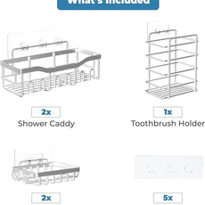 Fab Glass and Mirror 5-Pack Shower Caddy, Chrome- Shower Organizer & Shelves for Efficient Storage, Bathroom Caddy for Wall Organizer, Durable Showers Wall Caddy