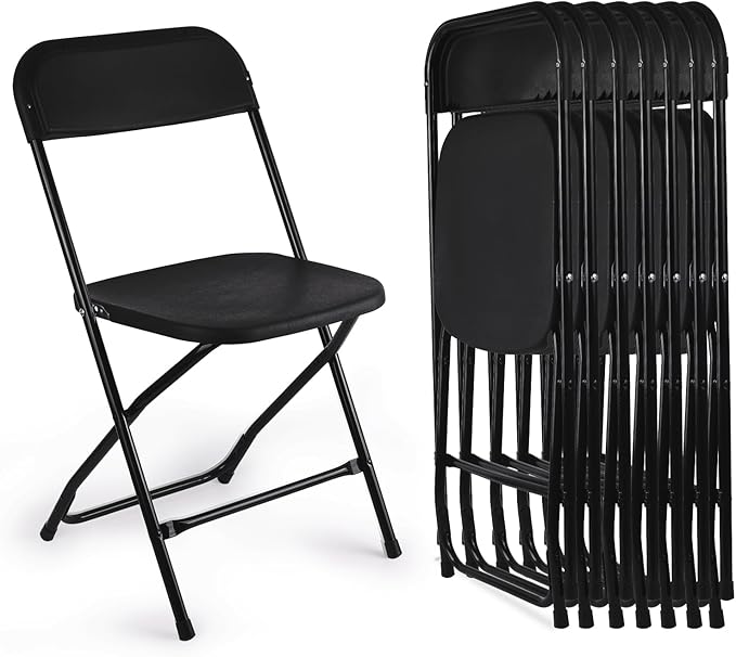 8 Pack Black Folding Chairs, Portable Stackable Commercial Foldable Chair, Indoor Outdoor Plastic Folding Chair for Events/Office/Home/Wedding/Party, 400lbs Capacity