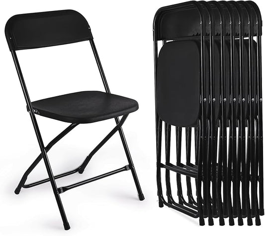 8 Pack Black Folding Chairs, Portable Stackable Commercial Foldable Chair, Indoor Outdoor Plastic Folding Chair for Events/Office/Home/Wedding/Party, 400lbs Capacity
