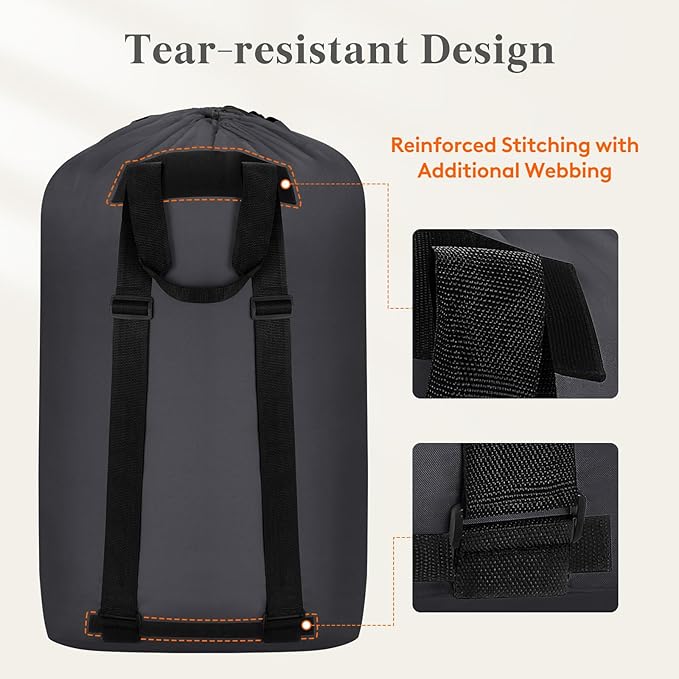 Lifewit 90L Laundry Bag Backpack for Laundromat, Extra Large Handy Laundry Sack with Shoulder Straps and Mesh Pocket, Heavy Duty Hamper for Dirty Clothes for College Dorm/Travel/Apartment, Dark Gray