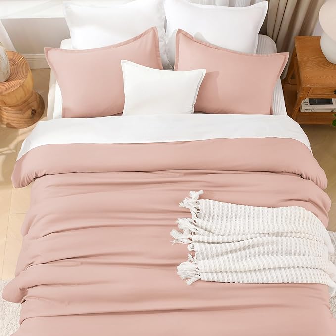 Litanika Comforter Set, Lightweight Solid Bedding Comforter Set, Fluffy Down Alternative Bed Set, Blush Pink, Super King