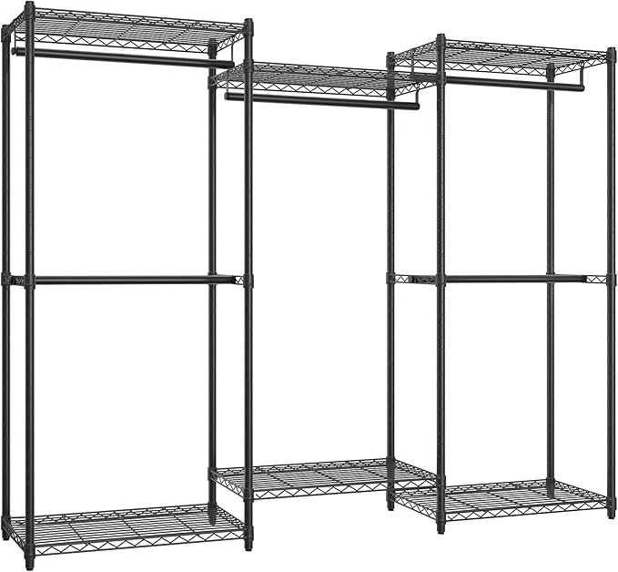 SONGMICS Heavy-Duty Clothes Rack, Garment Rack, Portable Closet, 86.4-Inch Wide Clothing Rack with Adjustable Mesh Shelves and Hanging Rails, Ink Black ULGR434B01