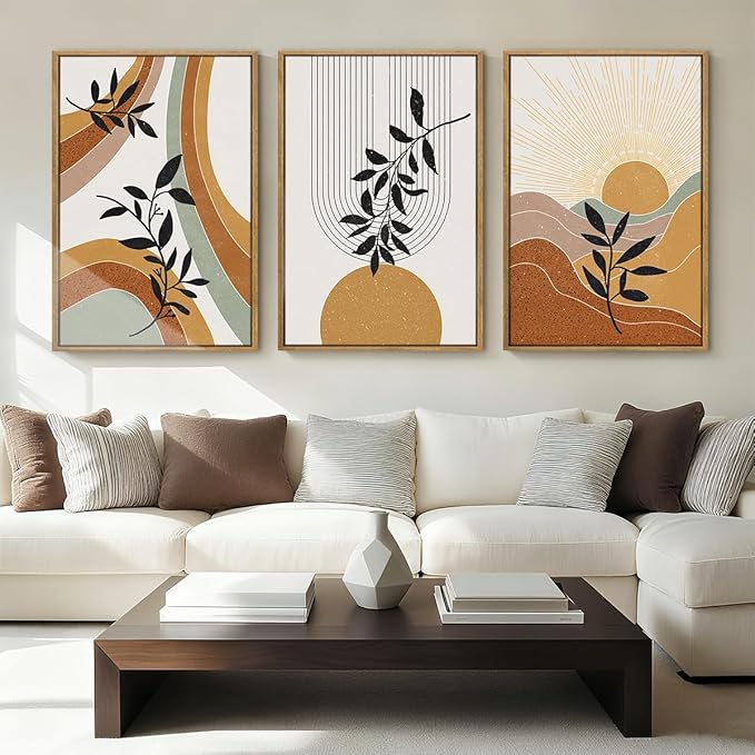 BINCUE Extra Large Boho Wall Art Abstract Wall Decor Mid Century Artwork for Living Room Bedroom Office 24x36 Inches 3 Pieces