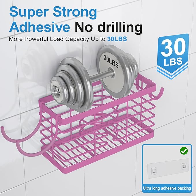 Hair Tool Organizer, 3-in-1 Universal Hair Dryer Holder, Adjustable Height Metal Blow Dryer Holder Wall Mounted/Over Cabinet Door/Free-Standing (Pink)