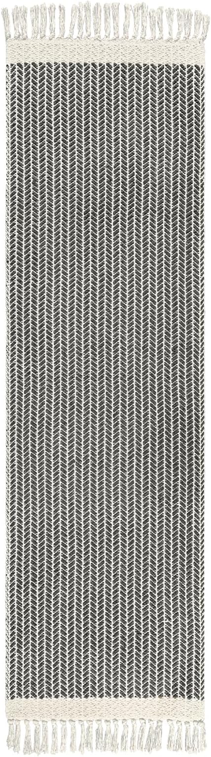 Lahome Boho Hallway Runner Rug, 2x7 Kitchen Runners Rug Washable Bath Rugs for Bathroom Woven Cotton with Tassels, Farmhouse Carpet Non Shedding Grey Rugs for Bedroom Laundry