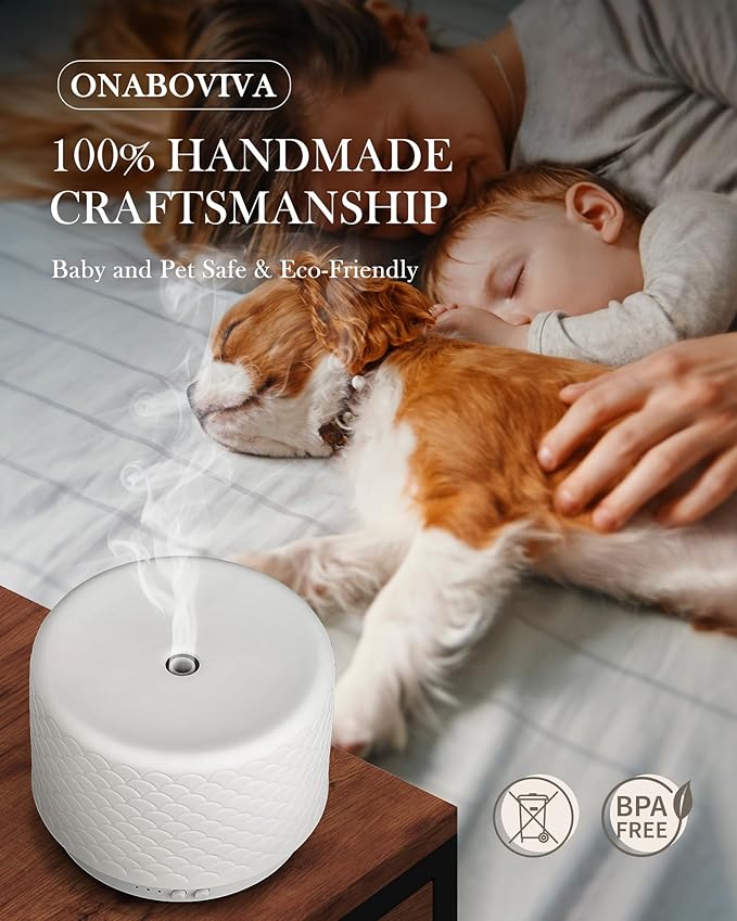 Essential Oil Diffuser, 280ml Ceramic Aromatherapy Diffuser with Ultrasonic Cool Mist Humidifier, Timer, Auto Shut-Off, Large Room Aroma Diffuser for Home, Bedroom, Office, Yoga