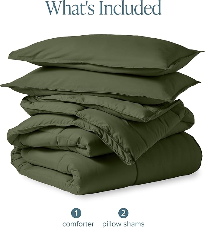 Bare Home Comforter Set - Full Size - Ultra-Soft - Goose Down Alternative - Premium 1800 Series - All Season Warmth (Full, Cypress Green)
