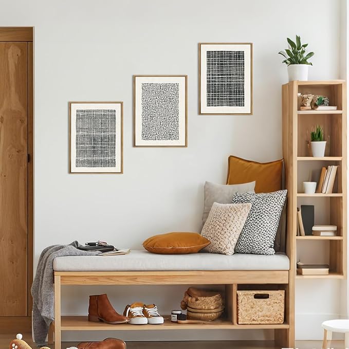 BINCUE Abstract Geometric Line Wall Art Minimalist Artwork Modern Neutral Wall Decor for Living Room Bedroom Office Bathroom 12" Lx16 W Set of 3