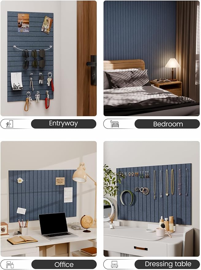 Felt Bulletin Board Tiles -28"x18" with 40 Adhesive Tabs, Cork Board Alternative for Office Decor, Push Pin Board Wall Organizer 6-Pack (Deep Charcoal Blue)