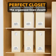 SpaceAid 6 Pack Bed Sheet Organizers and Storage, Foldable Sheet Organizer with Window for Linen Closet, Set Folder Keeper for Queen & King Size Bedding Storage (Beige)