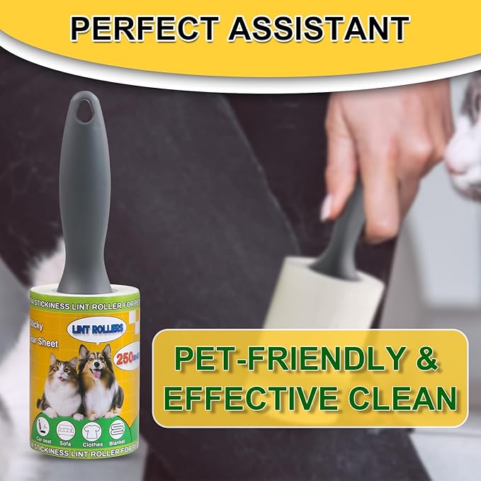 Extra Sticky Lint Rollers for Pet Hair, 250 Sheets, Lint Remover for Dog Cat Hair Removal, Animal Fur, Fuzz, Couch, Clothes Furniture and Carpet Travel-Friendly Grip Handle(1, Blue)