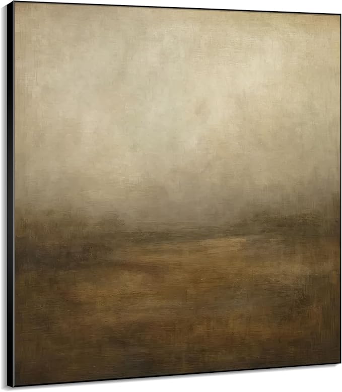 36"x36" Large Framed Wall Art - Soft Morning Field Warm Neutral Abstract Landscape (Frame Assembly Required)