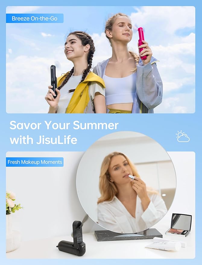 JISULIFE Handheld Mini Fan, 3 IN 1 USB Rechargeable Portable Fan [12-19 Working Hours] with Power Bank, Flashlight, Pocket Design for Travel/Summer/Concerts/Lash, Gifts for Women (Black)