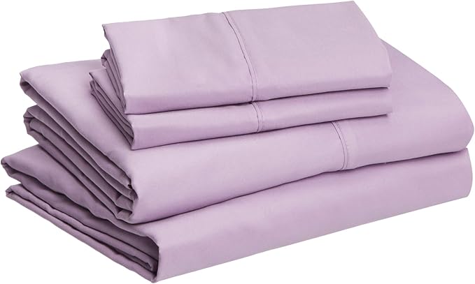 Amazon Basics Lightweight Super Soft Easy Care Microfiber 4 Piece Bedsheets Set with 14-Inch Deep Pockets, Queen, Frosted Lavender, Solid AmazonBasics