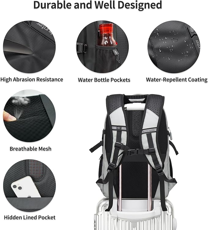 ARCTIC HUNTER AH Travel Carry On 15.6" Laptop Backpack for Men, Large 30L Anti-Theft & Waterproof Backpacks Flight Approved for Business, Commuting, Work, Weekend Casual Daypack, Grey, Silver