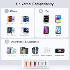 USB C Fast Charger, 100W GaN 6 Port Type Charging Station Hub Block Cube, Wall Charger Power Strip Adapter Plug for iPad iPhone 16 15 14 13 12 Pro Max Pixel Note Galaxy, 5ft Cord