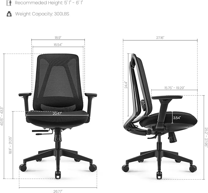 EUREKA ERGONOMIC Office Chair, Ergonomic Computer Desk Chairs with Lumbar Support, 3D Adjustable Armrests, Work Chair with Wheels for Office and Home, Black