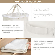 DOKEHOM 90L X-Large Laundry Basket with Removable Wash Bag on Wheels, Collapsible Rolling Laundry Hamper, Foldable Clothes Organizer, Folding Washing Bin (Beige)